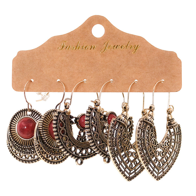 Wholesale Fashion Retro Temperament Floral Geometric Earrings